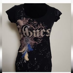Guess Black Graphic Logo Tee Shirt Top Small  Casual Boho Chic Style